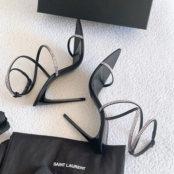 Saint Laurent Georgia Sandals In Crepe Satin With Rhinestones - Picture 7 of 16